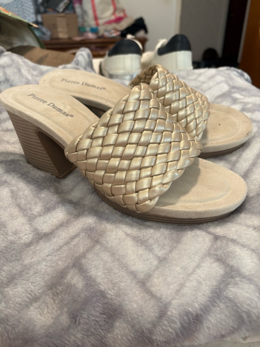 Pierre Dumas Gold Braided Block Heel Mules